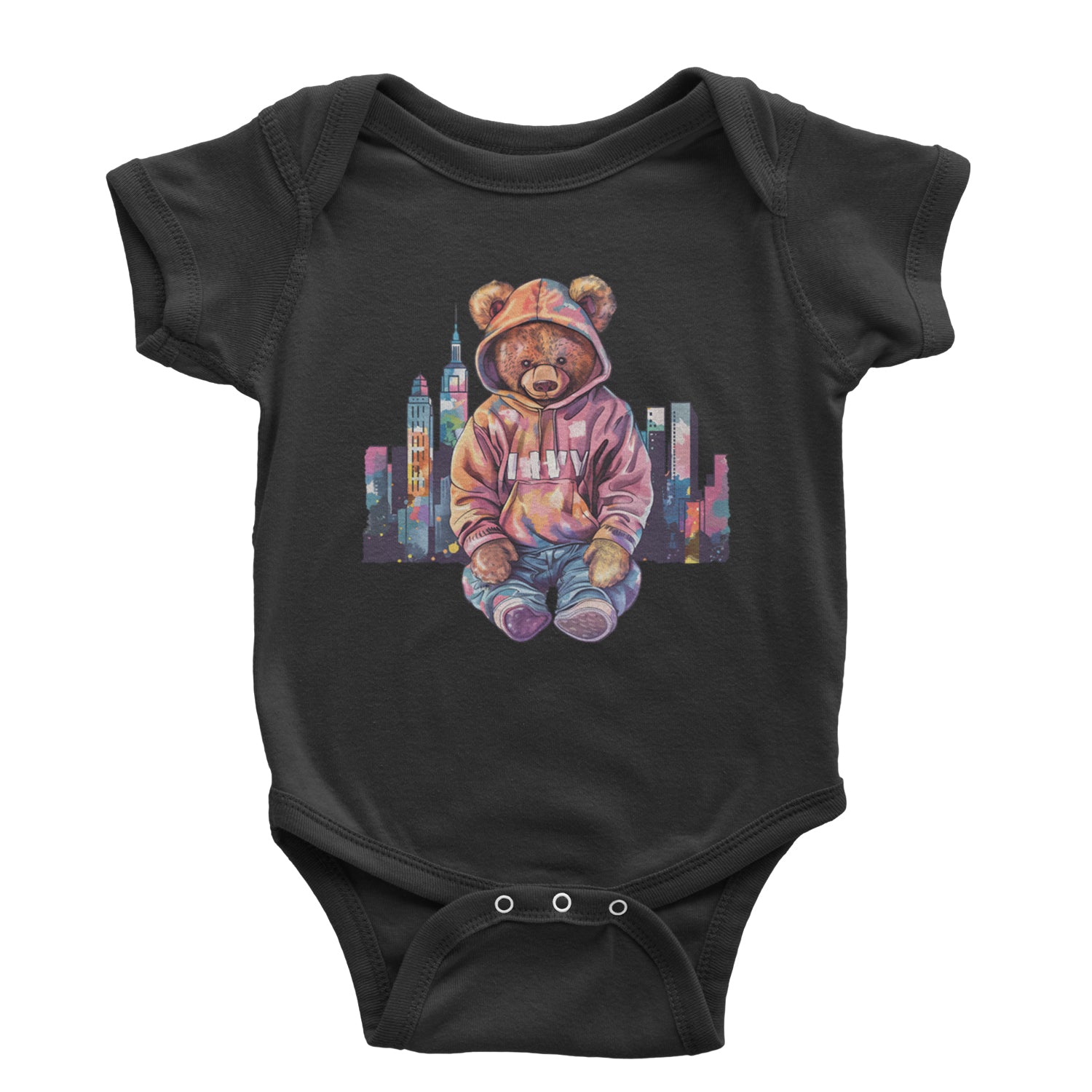 City Skyline Urban Graffiti Bear Infant One-Piece Romper Bodysuit Or Toddler T-shirt Black