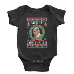 Merry Chrithmith ugly-sweater style boxing graphic on Infant Baby Rib Bodysuit and Toddler Cotton Jersey T-Shirt