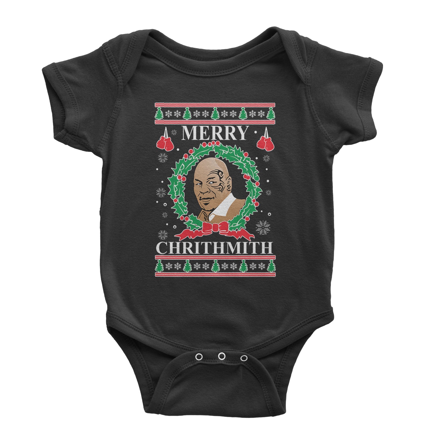 Merry Chrithmith Ugly Christmas Infant One-Piece Romper Bodysuit and Toddler T-shirt Black