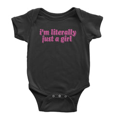 Pink bubble-letter phrase on a soft pink background printed on an Infant Baby Rib Bodysuit and Toddler Cotton Jersey T-Shirt