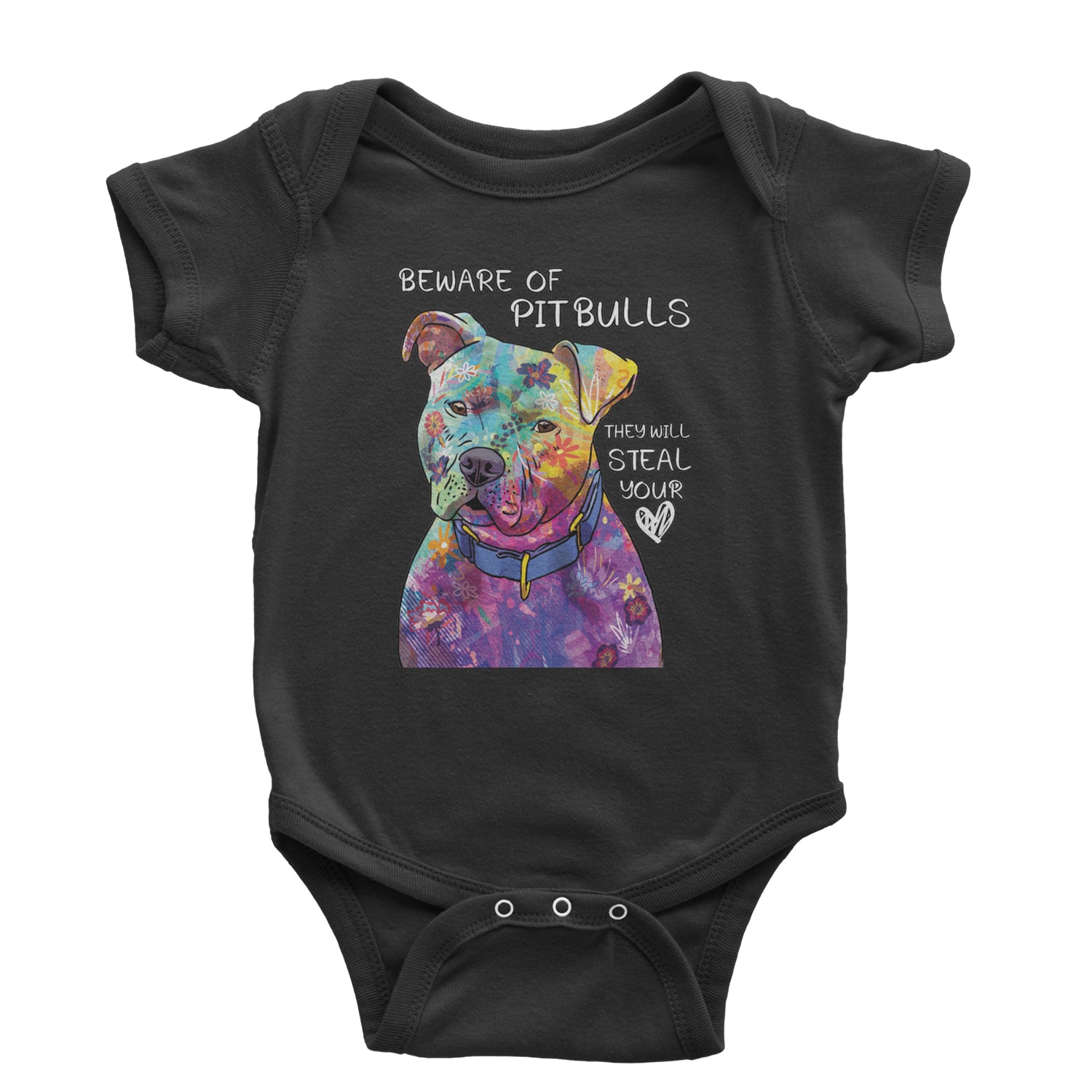 Beware Of Pit Bulls, They Will Steal Your Heart  Infant One-Piece Romper Bodysuit and Toddler T-shirt Black