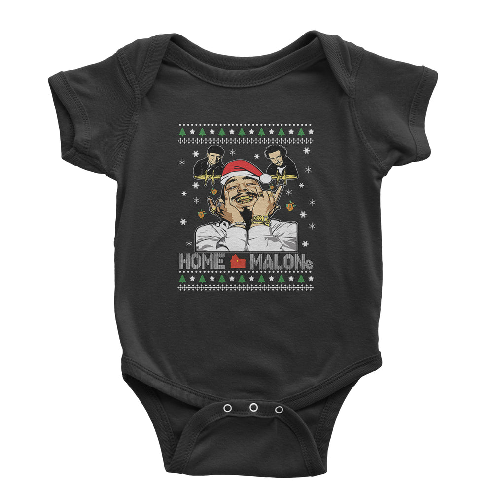 Home Malone Ugly Christmas graphic on Onesie and Toddler T-Shirt in Black