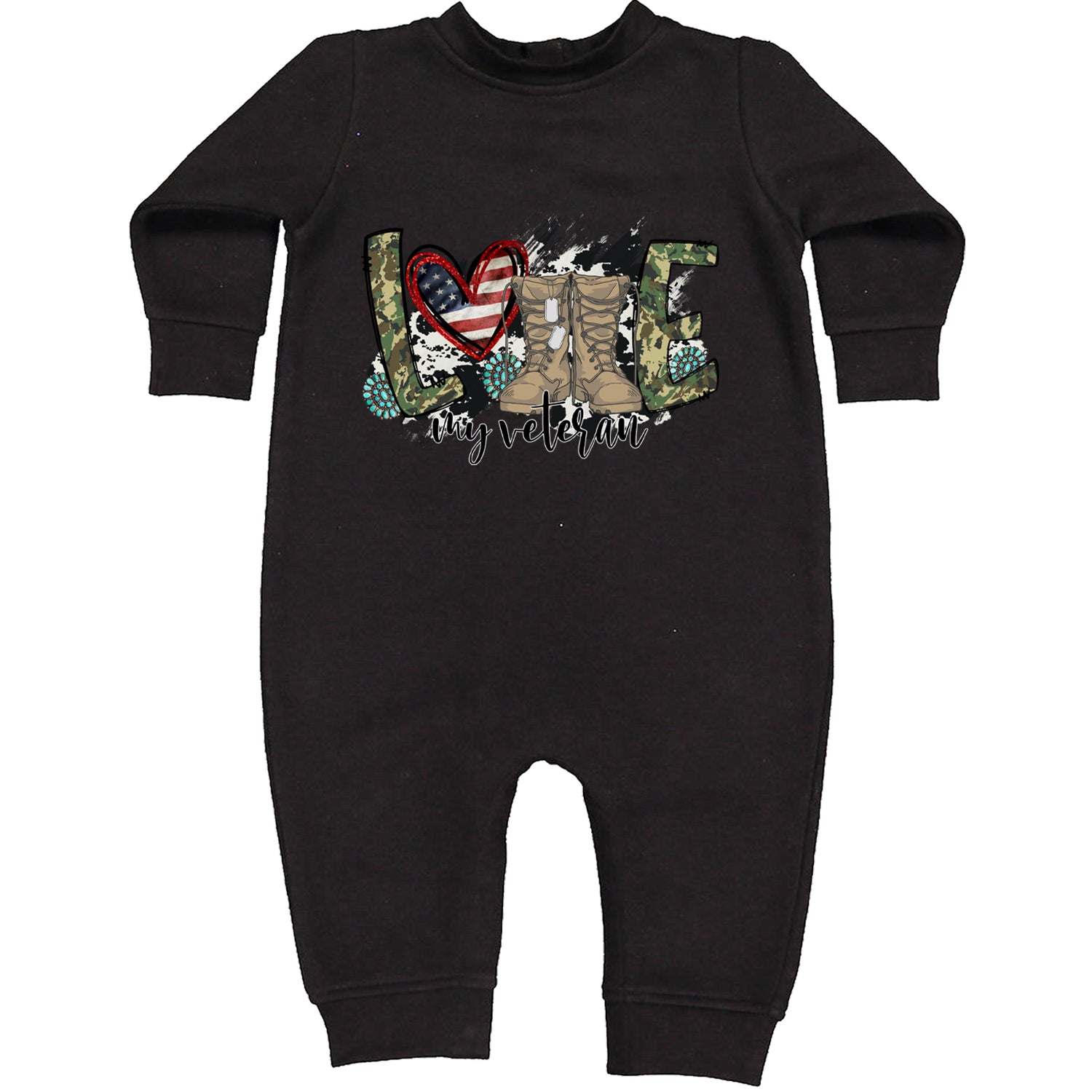 Love My Veteran Honor Veterans Day Toddler Hoodie And Infant Fleece Romper Black