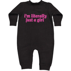 I'm Literally Just A Girl graphic on Toddler Hoodie and Baby Fleece Onesie in Black