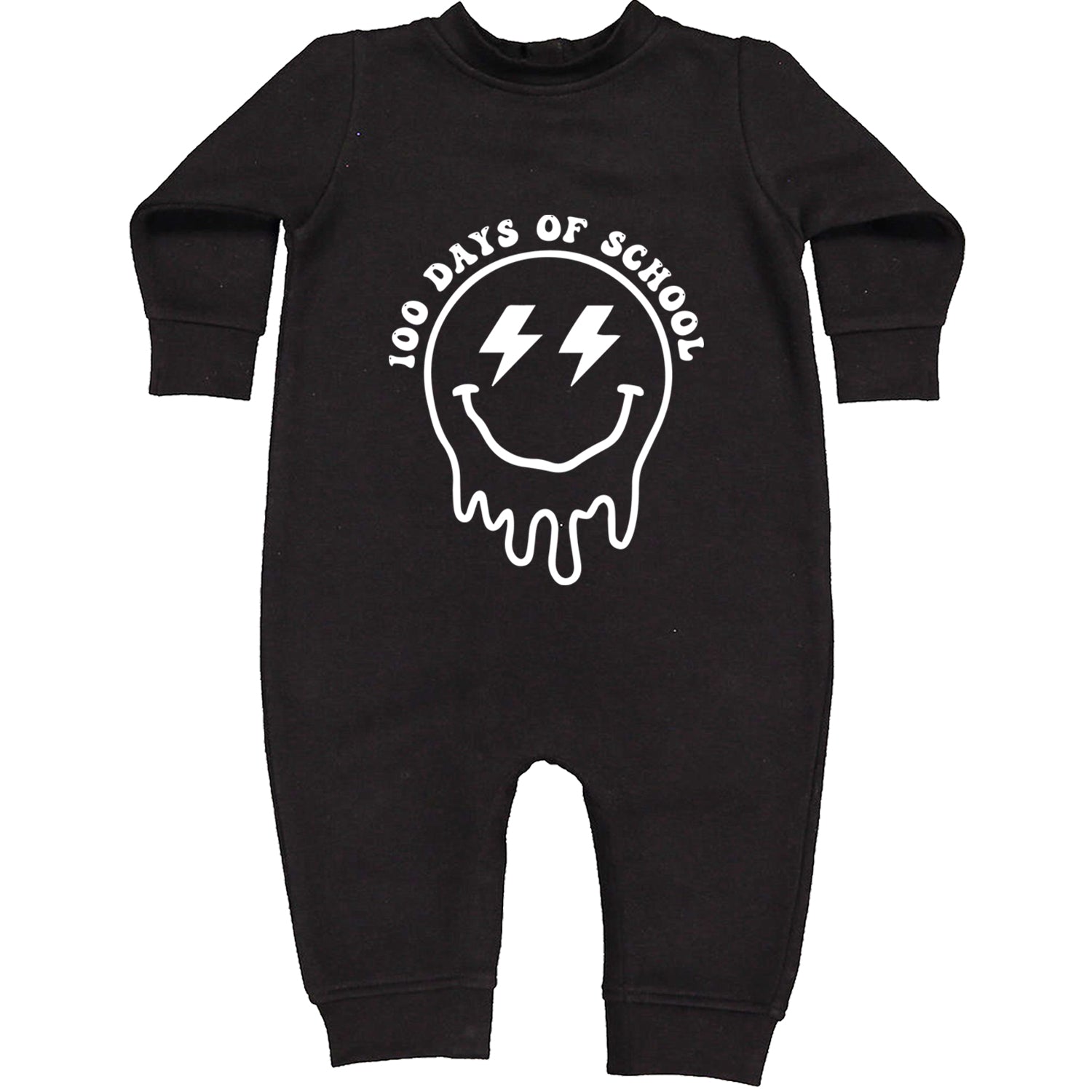 Melting Smile Face 100 Days Of School Toddler Hoodie And Infant Fleece Romper Black