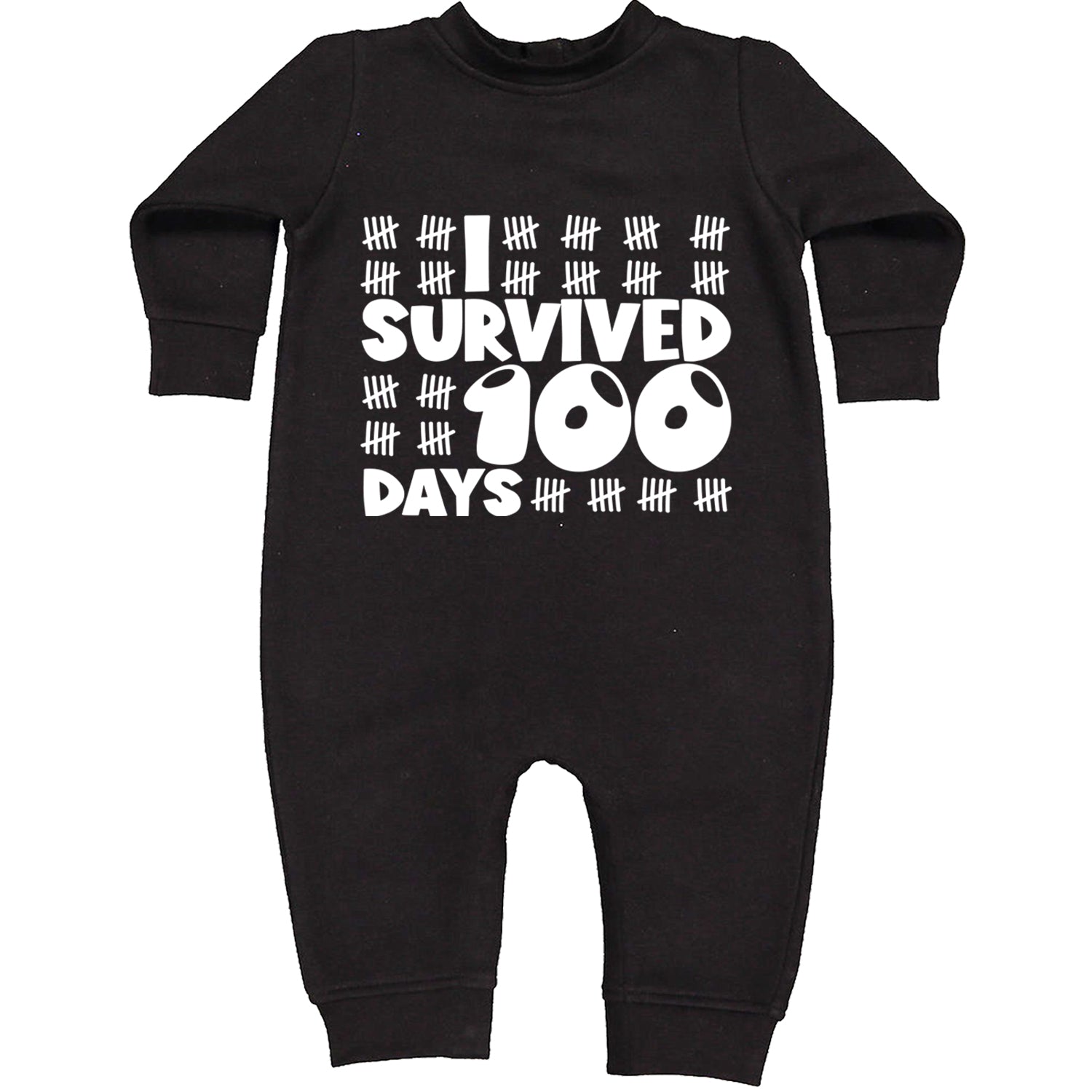 I Survived 100 Days Tally Marks Toddler Hoodie And Infant Fleece Romper Black