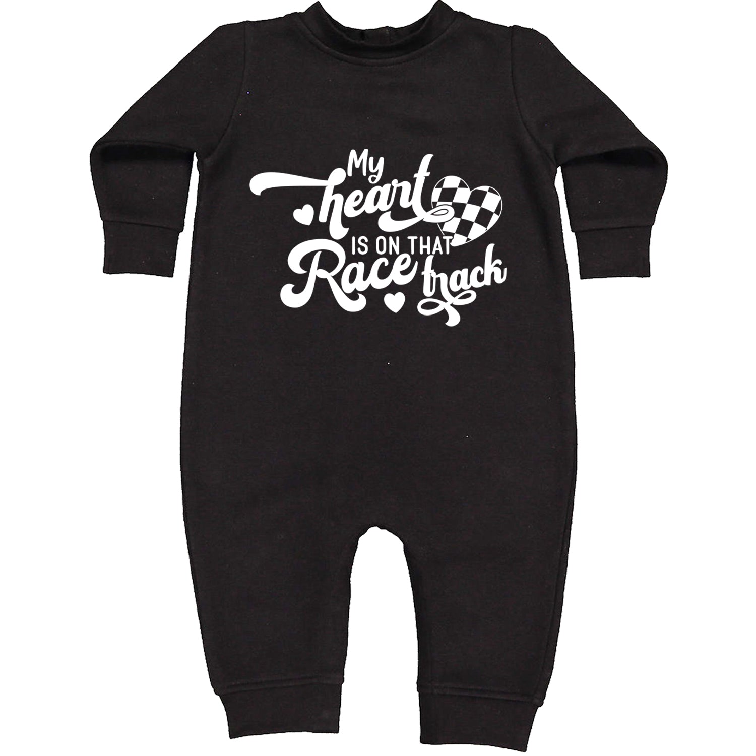 My Heart Is On That Race Track Toddler Hoodie And Infant Fleece Romper Black