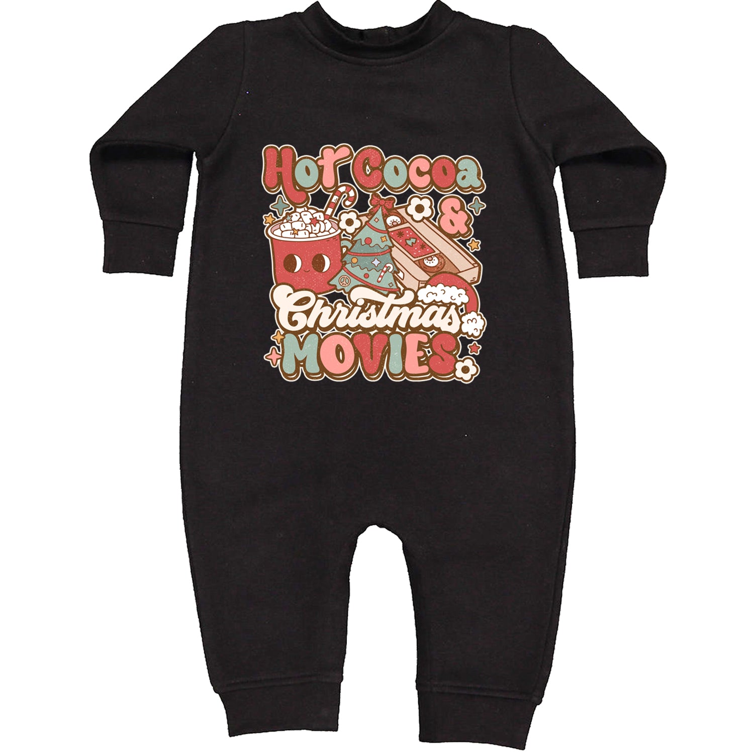 Hot Cocoa And Christmas Movies Holiday Toddler Hoodie And Infant Fleece Romper Black