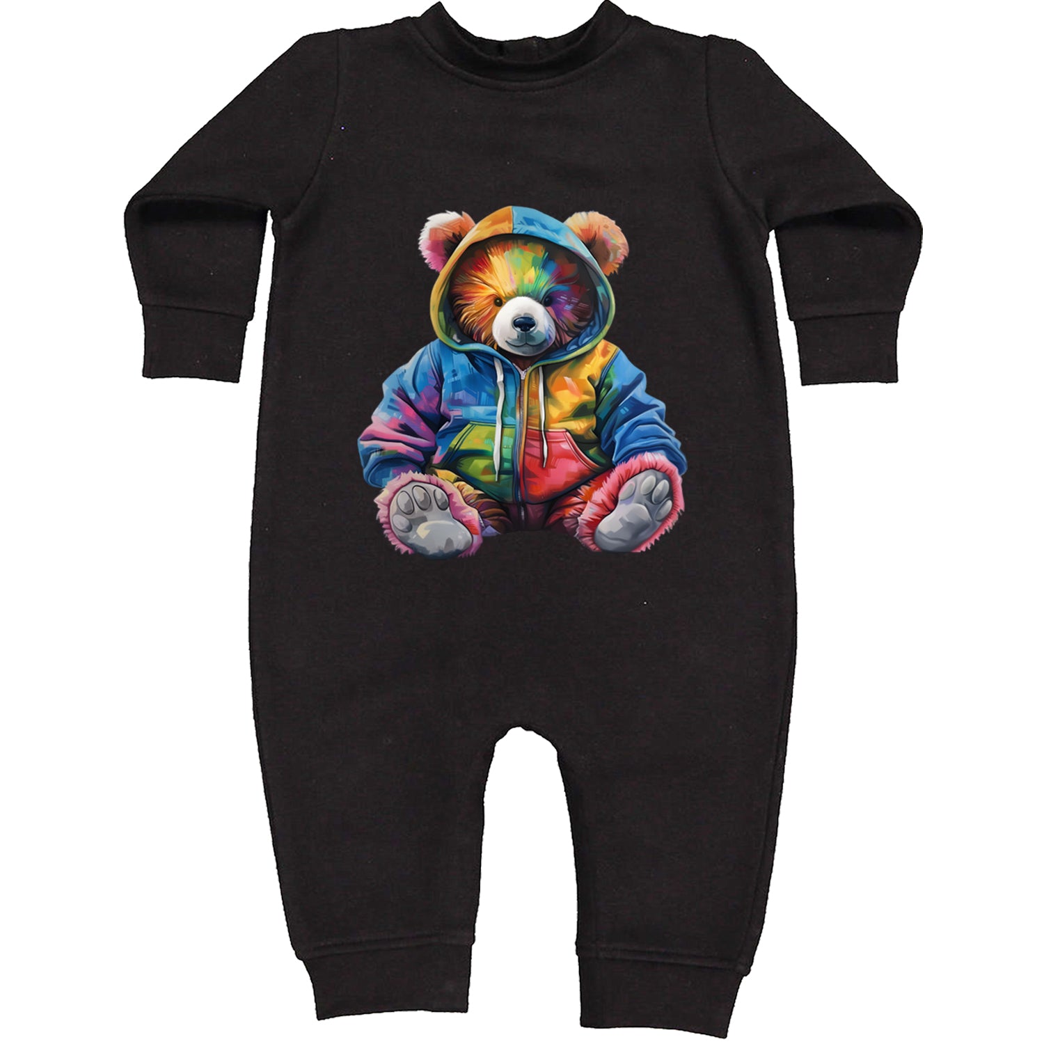 Rainbow Streetwear Urban Graffiti Bear Toddler Hoodie Or Infant Fleece Romper Black