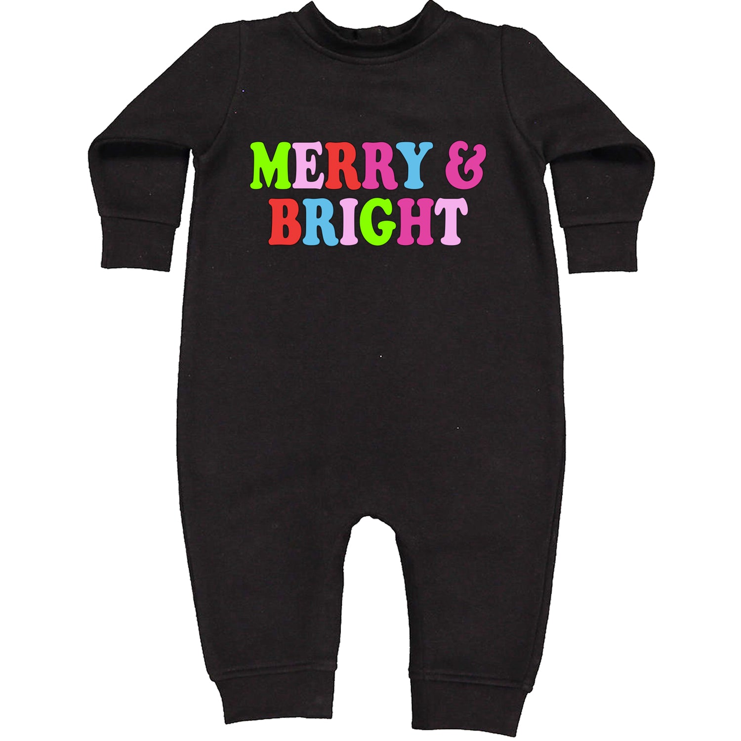 Merry and Bright Festive Christmas Holiday Toddler Hoodie And Infant Fleece Romper Black