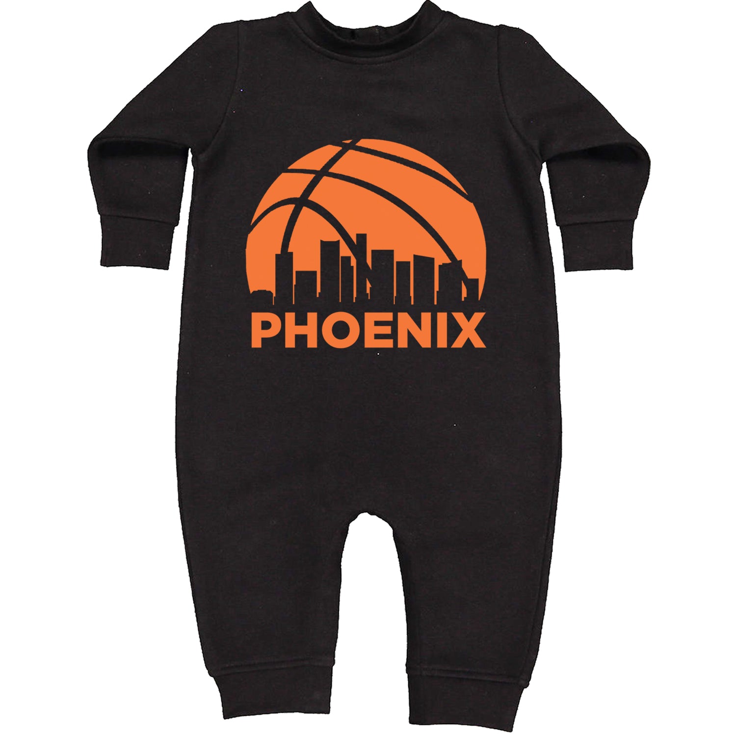 Phoenix Basketball Sunset City Skyline Toddler Hoodie And Infant Fleece Romper Black