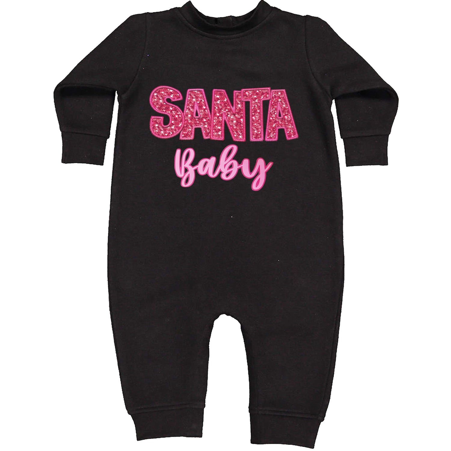 Santa Baby Faux Patch and Sequins Toddler Hoodie And Infant Fleece Romper Black