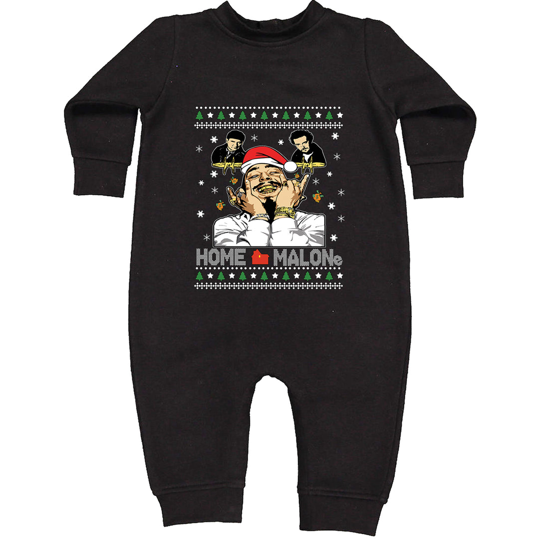 Home Malone Ugly Christmas graphic on Toddler Hoodie and Baby Fleece Onesie in Black alternate view 2