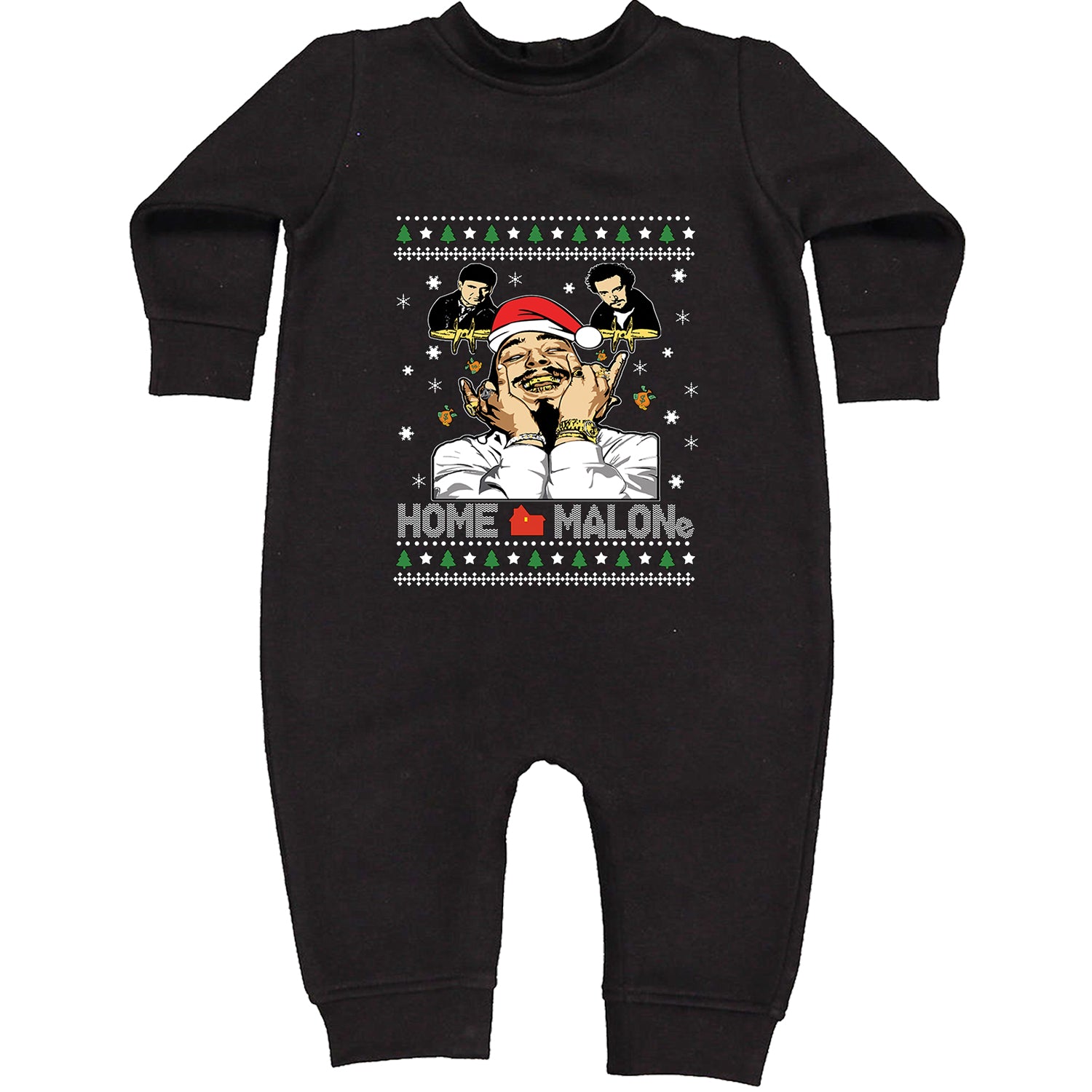 Home Malone Ugly Christmas Toddler Hoodie And Infant Fleece Romper Black