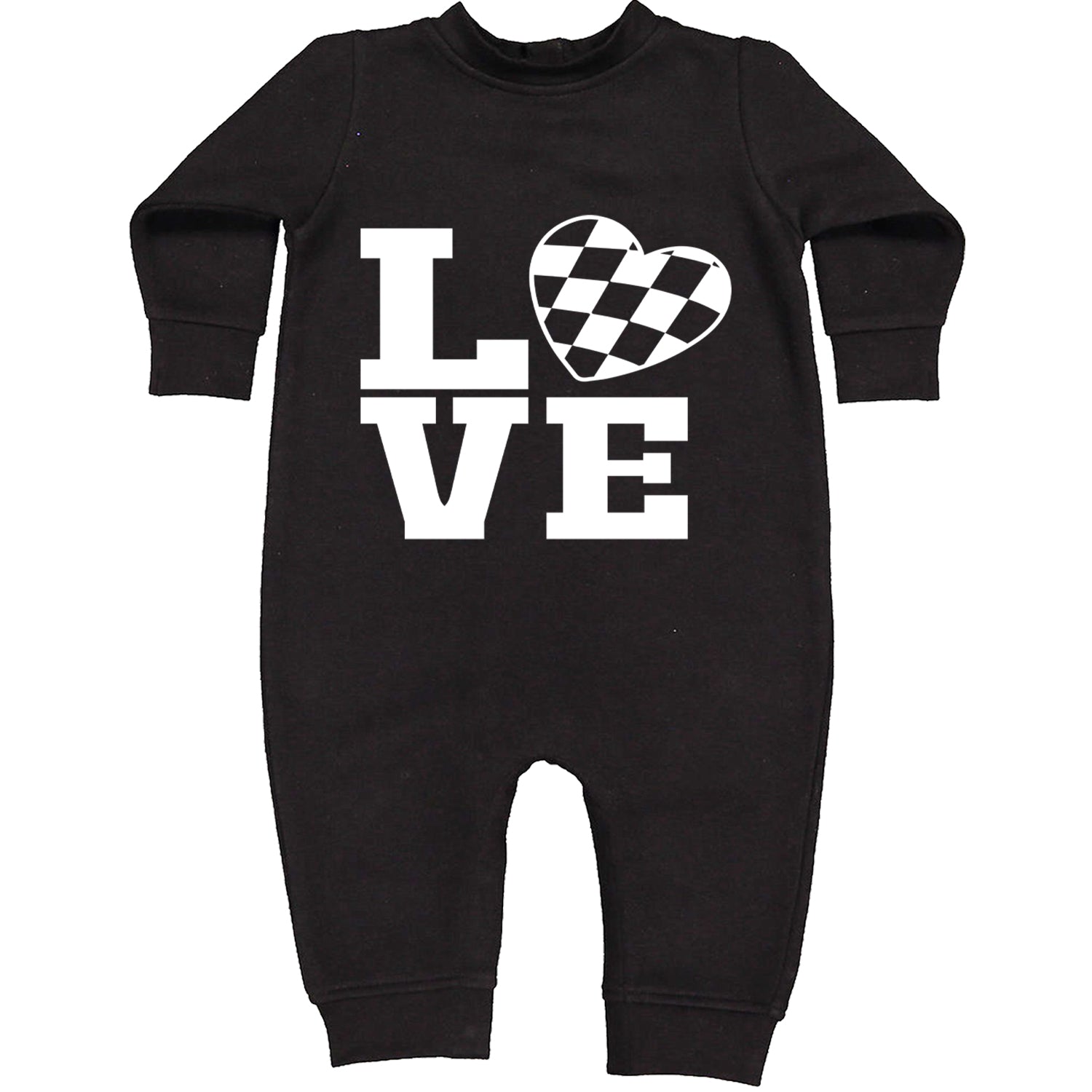 Love Racing Checkered Flag Heart Toddler Hoodie And Infant Fleece Romper Black