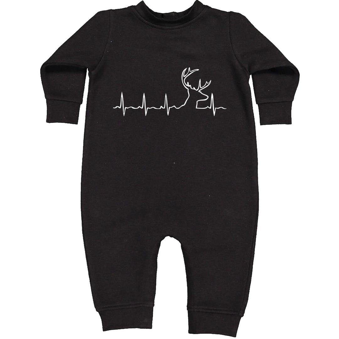 Hunting Heartbeat Deer Hunter Buck Stag Antlers graphic on Toddler Hoodie and Baby Fleece Onesie in Black