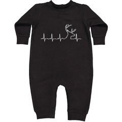 Hunting Heartbeat Deer Hunter Buck Stag Antlers graphic on Toddler Hoodie and Baby Fleece Onesie in Black