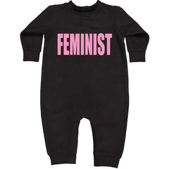 Feminist (Pink Print) Toddler Hoodie And Infant Fleece Romper Black