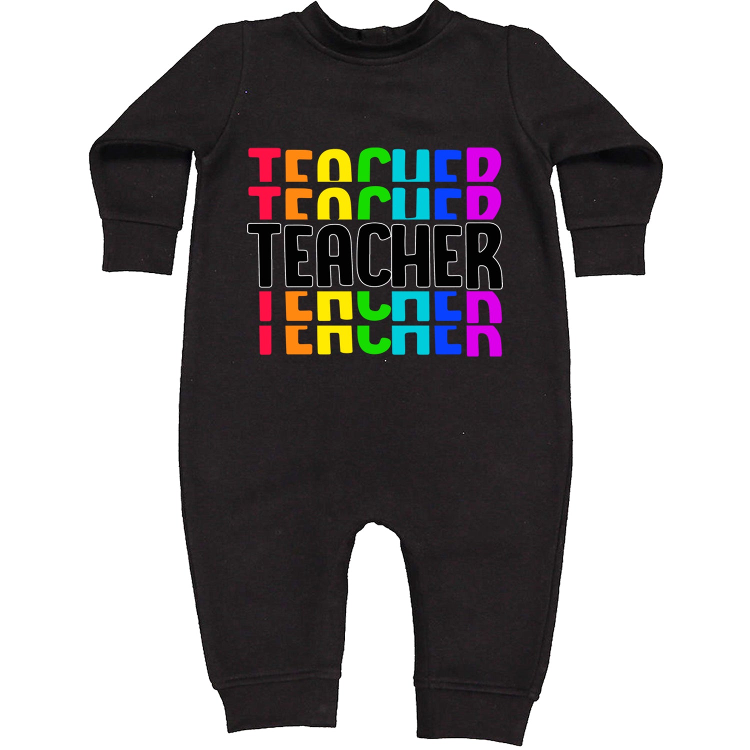 Teacher Repeated Rainbow Pattern Toddler Hoodie And Infant Fleece Romper Black