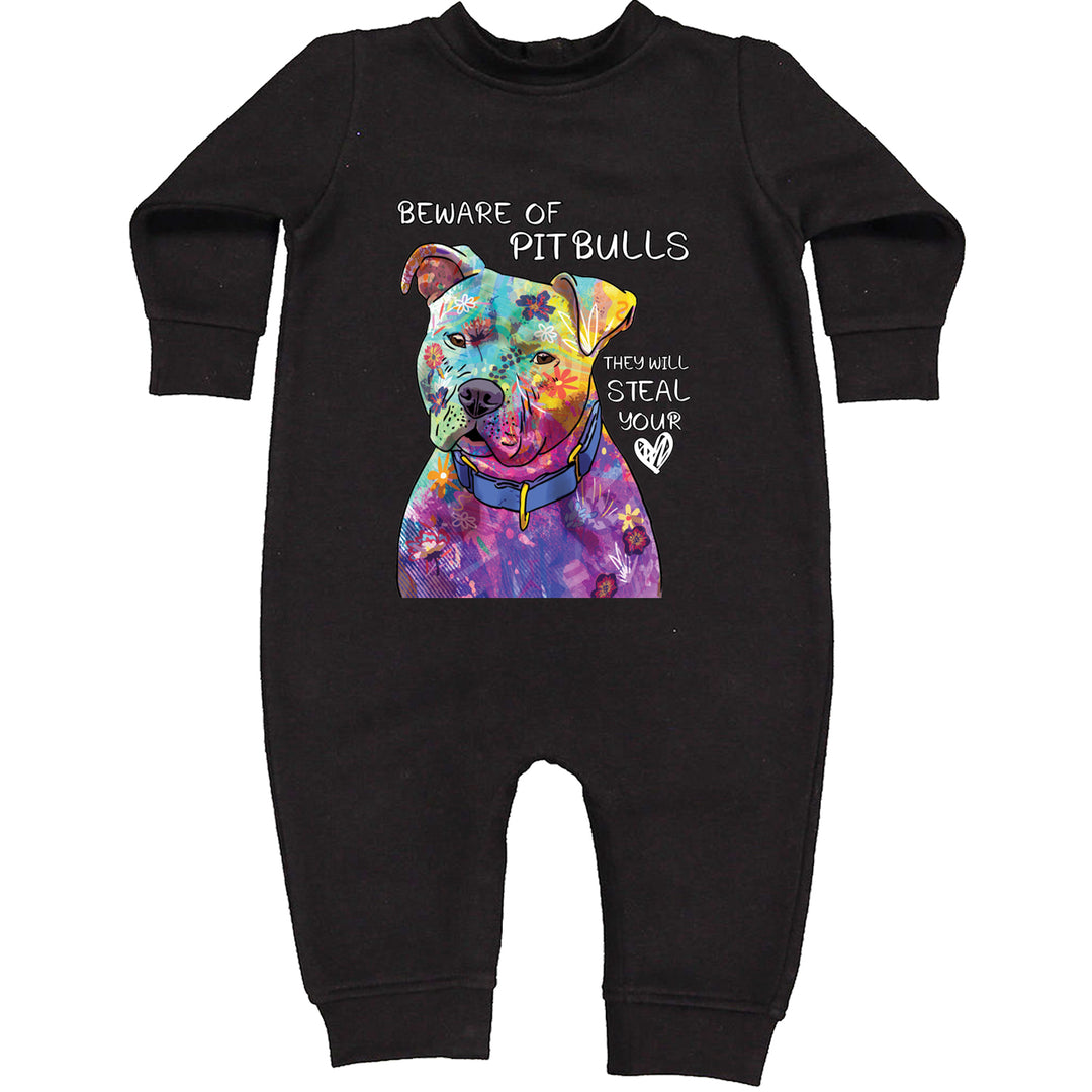 Beware Of Pit Bulls, They Will Steal Your Heart  Toddler Hoodie And Infant Fleece Romper Black