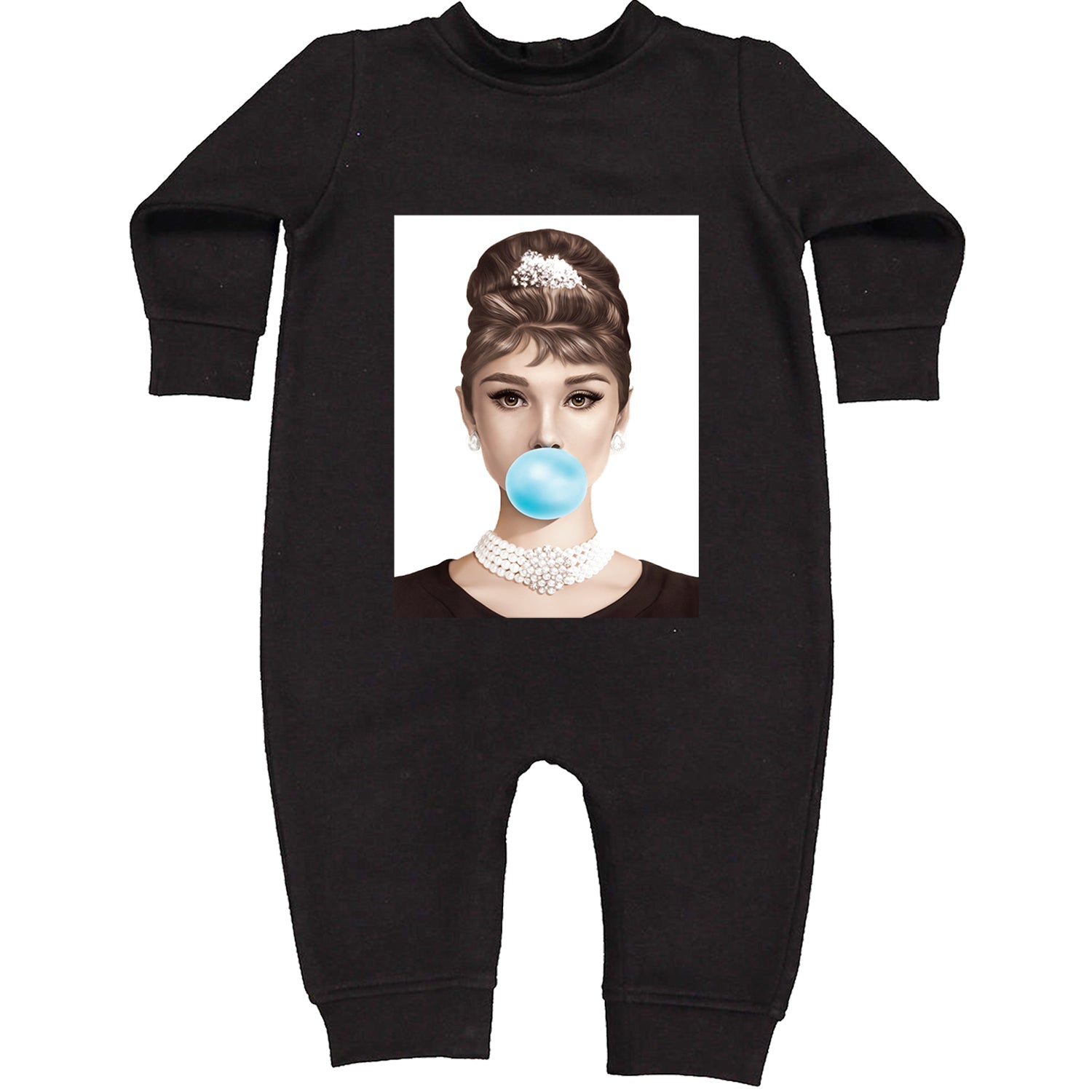 Audrey Hepburn Chewing Bubble Gum American Icon Toddler Hoodie And Infant Fleece Romper Black