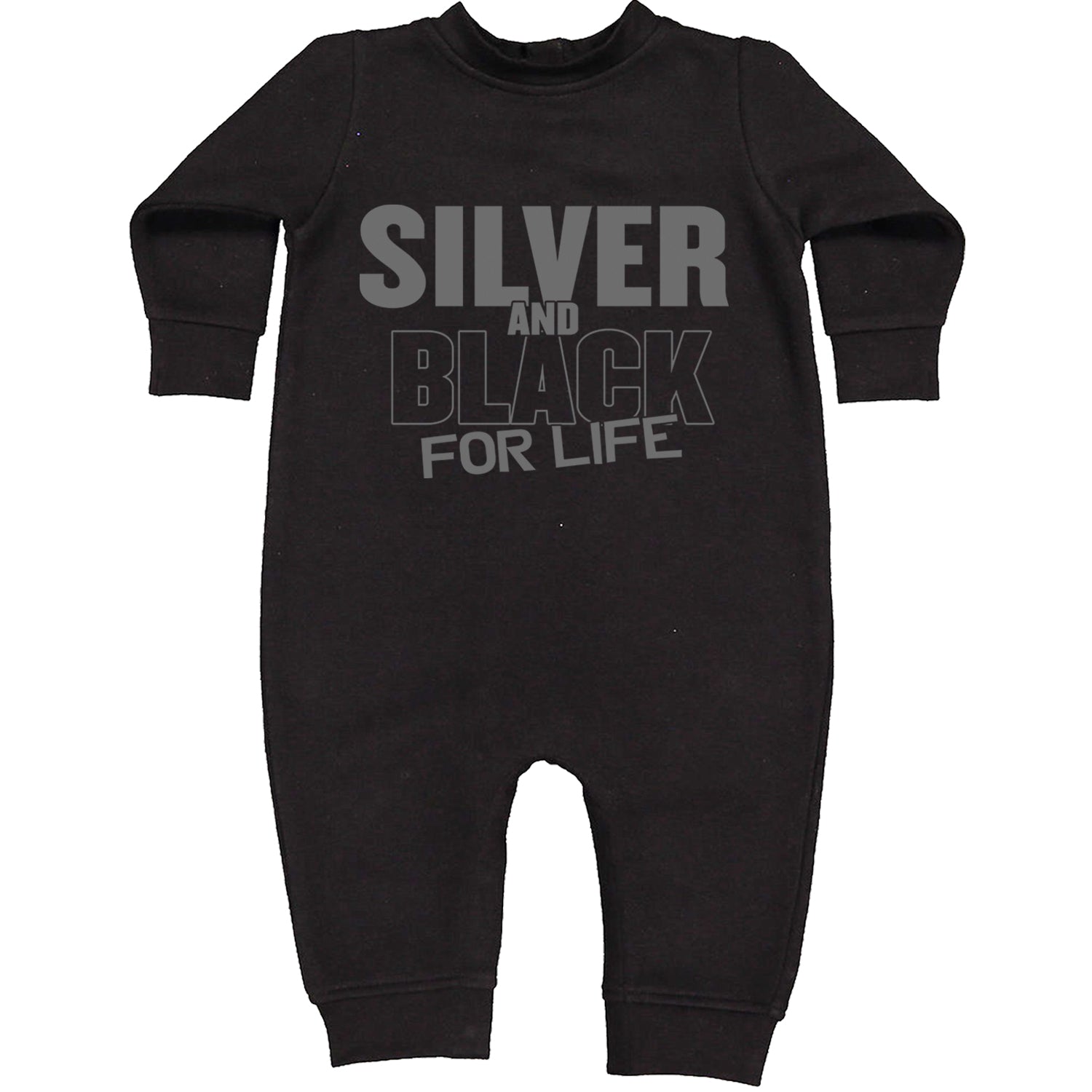 Silver And Black For Life Football Fan Toddler Hoodie And Infant Fleece Romper Black