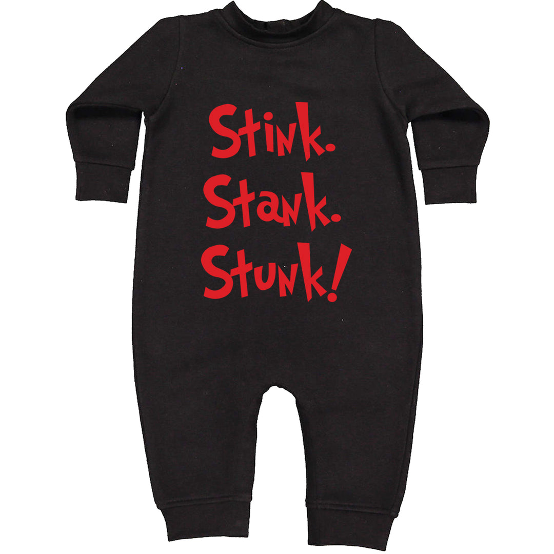 Stink Stank Stunk Gr-nch graphic on Toddler Hoodie and Baby Fleece Onesie in Black alternate view 2