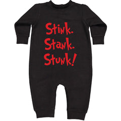 Stink Stank Stunk Gr-nch graphic on Toddler Hoodie and Baby Fleece Onesie in Black alternate view 2