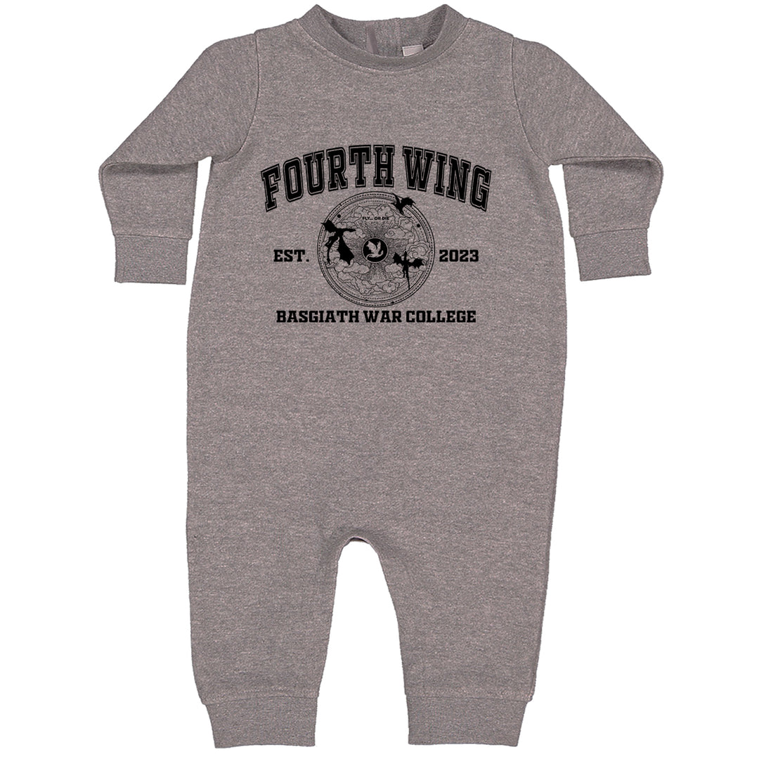 Fourth Wing Basgiath War College graphic on Toddler Hoodie and Baby Fleece Onesie in Heather Grey