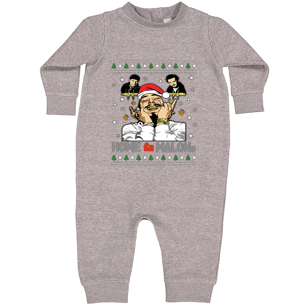 Home Malone Ugly Christmas graphic on Toddler Hoodie and Baby Fleece Onesie in Heather Grey