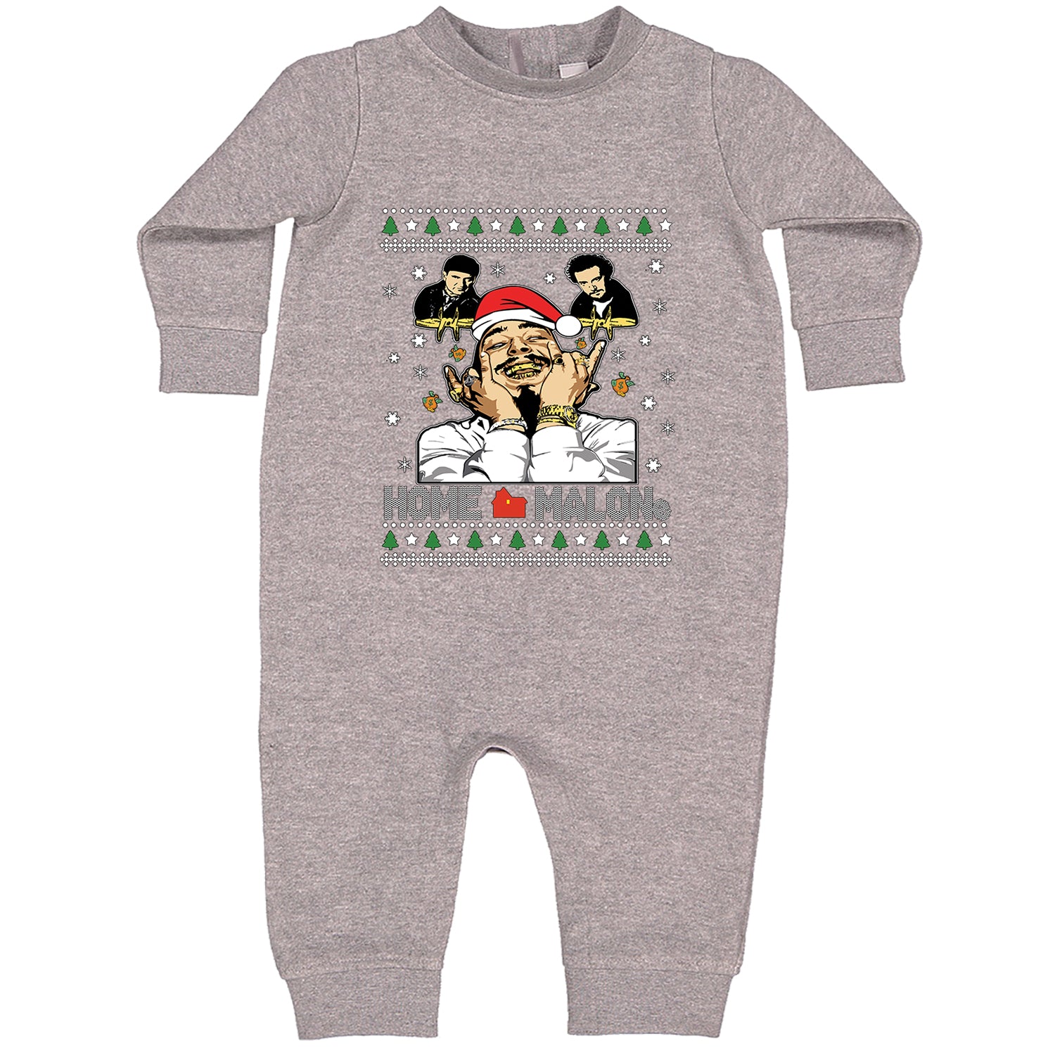 Home Malone Ugly Christmas Toddler Hoodie And Infant Fleece Romper Heather Grey