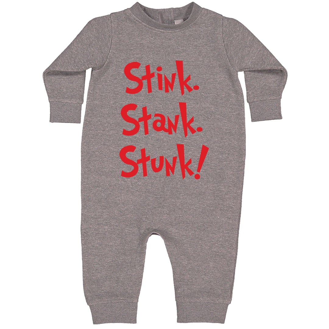 Stink Stank Stunk Gr-nch graphic on Toddler Hoodie and Baby Fleece Onesie in Heather Grey