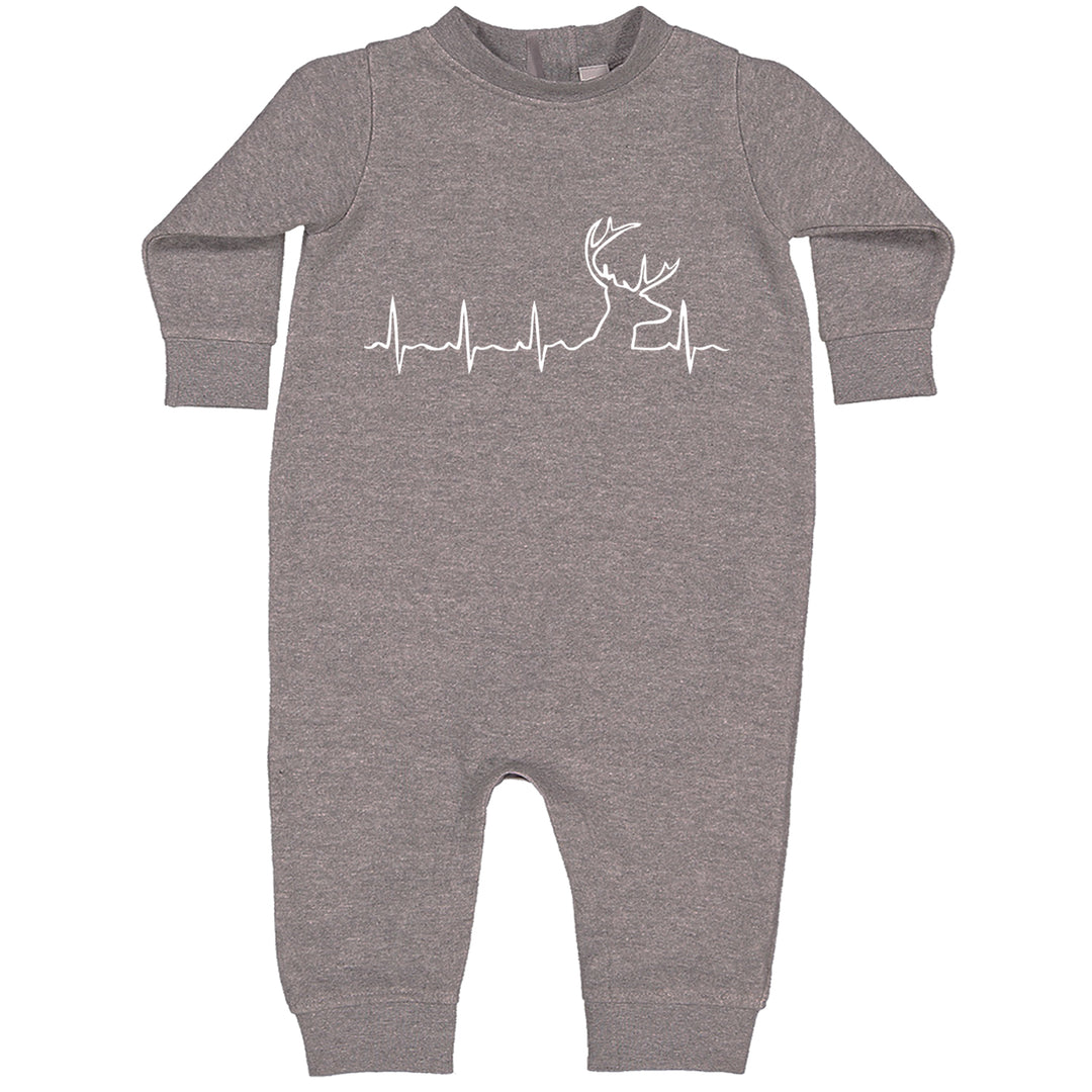 Hunting Heartbeat Deer Hunter Buck Stag graphic on Toddler Hoodie and Baby Fleece Onesie in Heather Grey alternate view 2