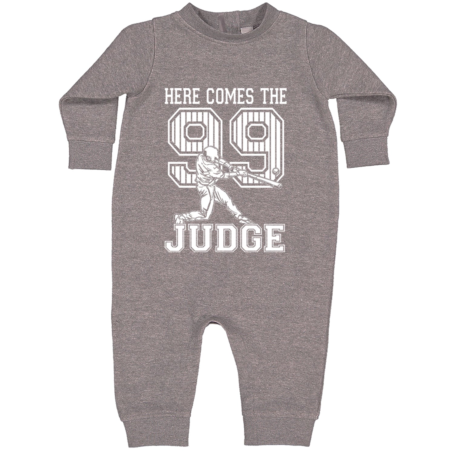 Here Comes The Judge 99 NY Baseball  Toddler Hoodie And Infant Fleece Romper Heather Grey