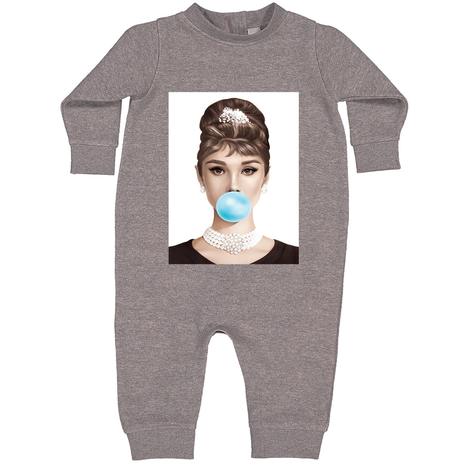 Audrey Hepburn Chewing Bubble Gum American Icon Toddler Hoodie And Infant Fleece Romper Heather Grey