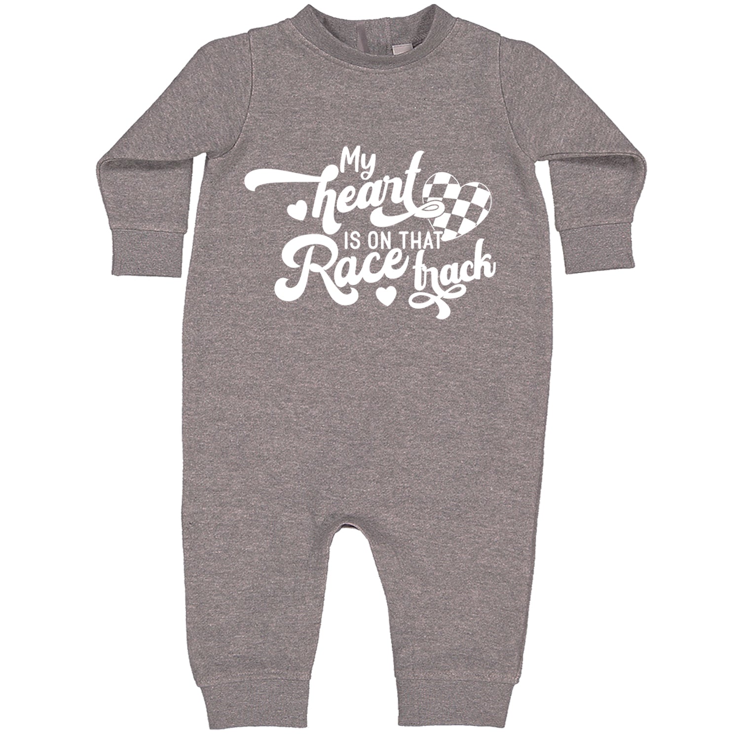 My Heart Is On That Race Track Toddler Hoodie And Infant Fleece Romper Heather Grey