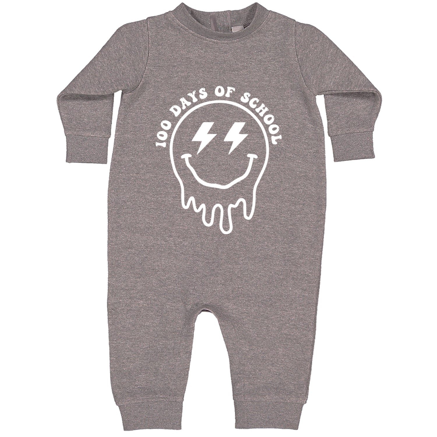 Melting Smile Face 100 Days Of School Toddler Hoodie And Infant Fleece Romper Heather Grey