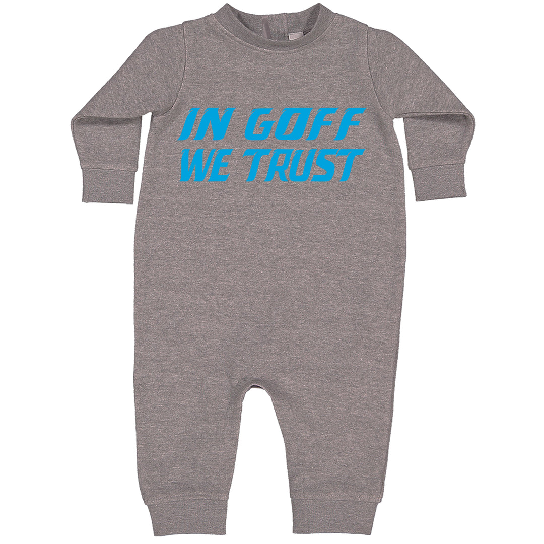 In Goff We Trust Detroit graphic on Toddler Hoodie and Baby Fleece Onesie in Heather Grey alternate view 2