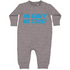 In Goff We Trust Detroit graphic on Toddler Hoodie and Baby Fleece Onesie in Heather Grey alternate view 2