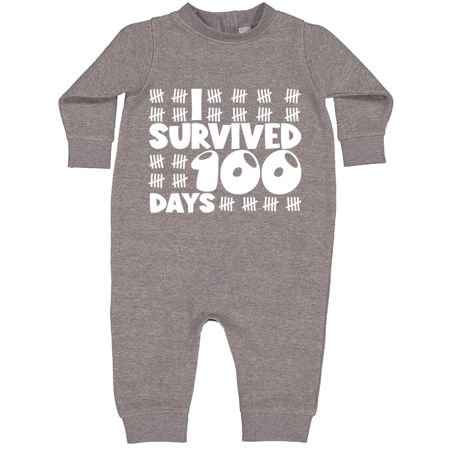 I Survived 100 Days Tally Marks Toddler Hoodie And Infant Fleece Romper Heather Grey