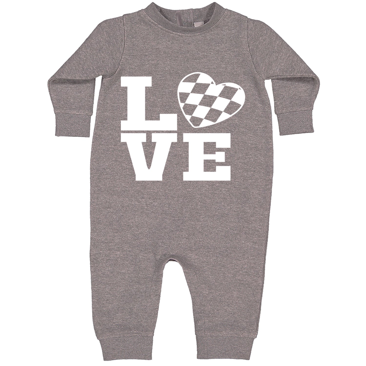 Love Racing Checkered Flag Heart Toddler Hoodie And Infant Fleece Romper Heather Grey