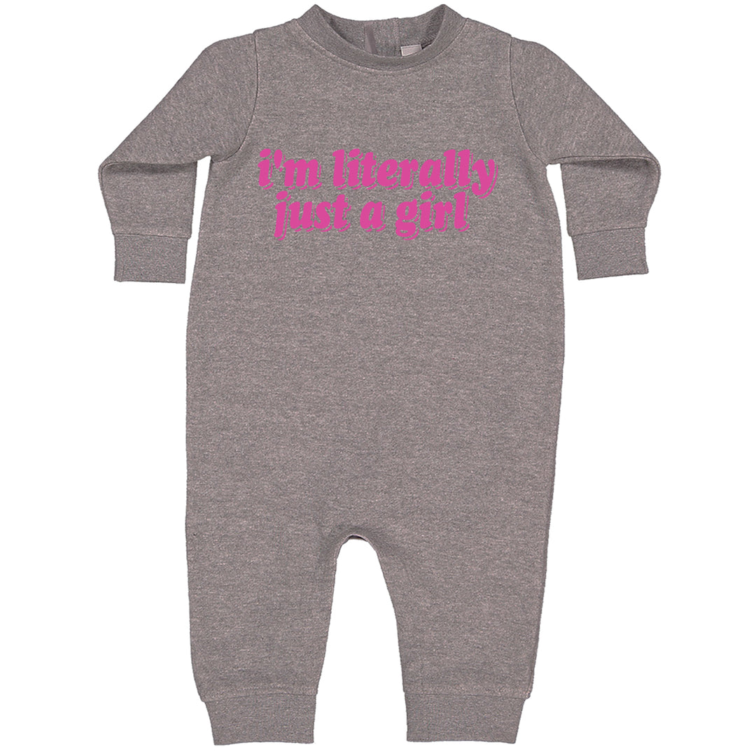 I'm Literally Just A Girl graphic on Toddler Hoodie and Baby Fleece Onesie in Heather Grey alternate view 2