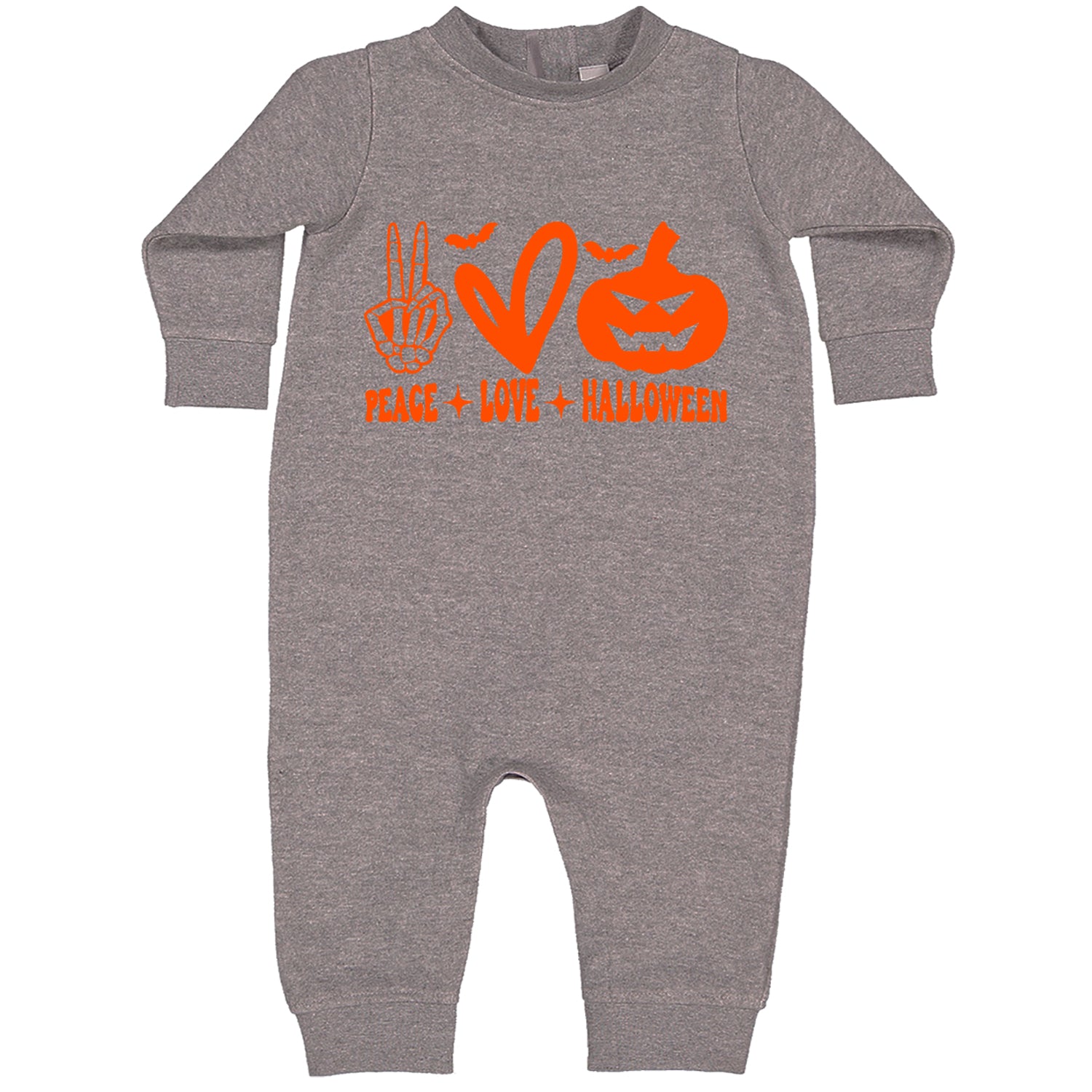 Peace, Love and Halloween Toddler Hoodie And Infant Fleece Romper Heather Grey