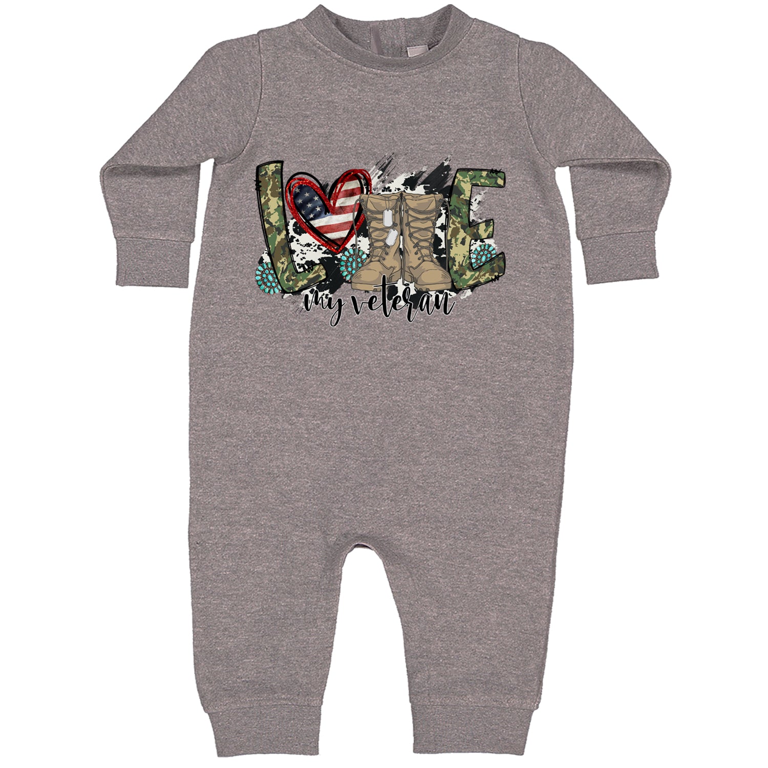 Love My Veteran Honor Veterans Day Toddler Hoodie And Infant Fleece Romper Heather Grey