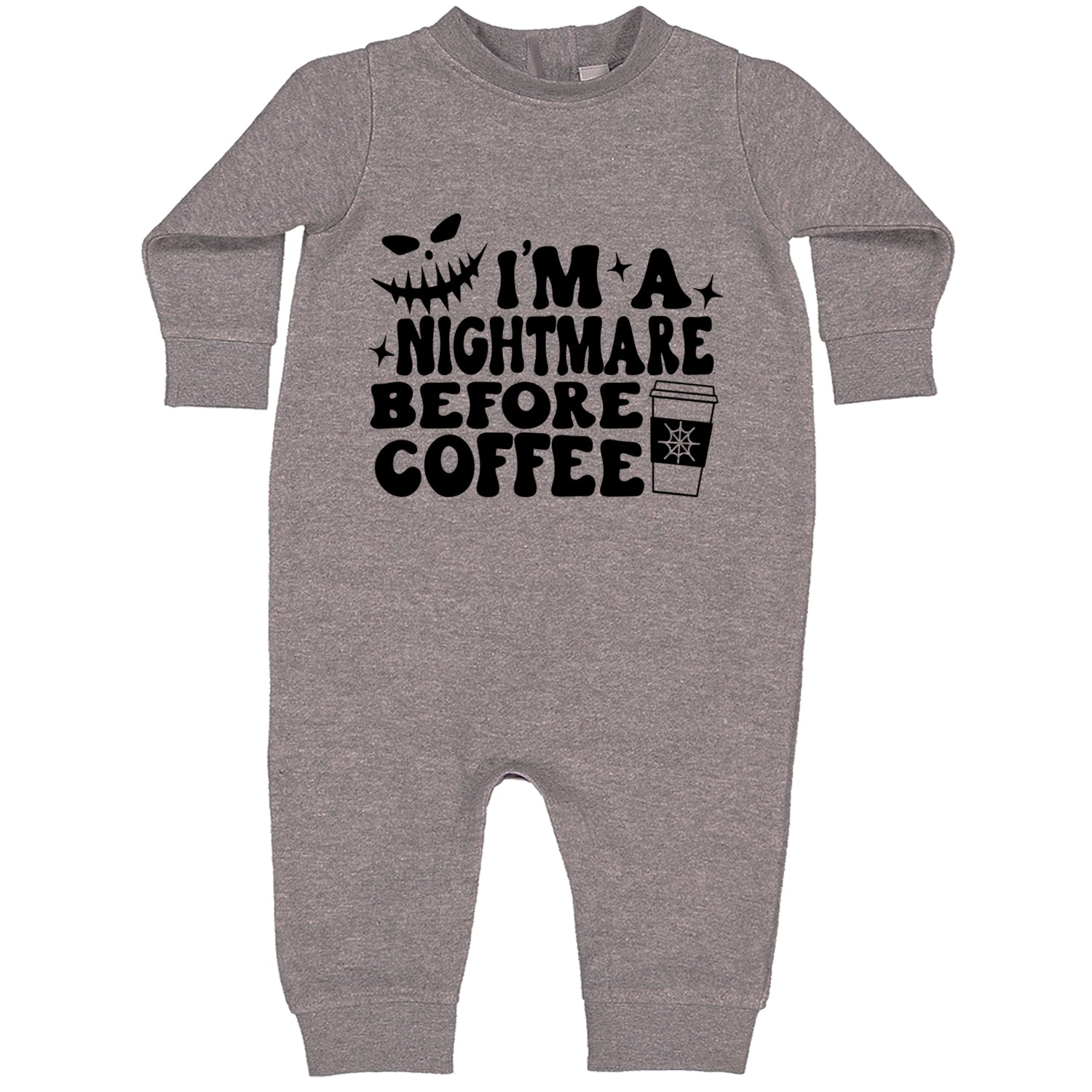 I'm A Nightmare Before Coffee Toddler Hoodie And Infant Fleece Romper Heather Grey