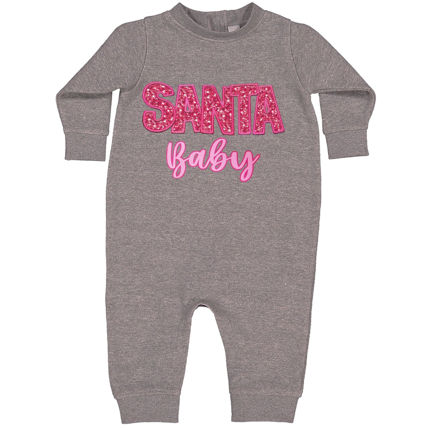 Santa Baby Faux Patch and Sequins Toddler Hoodie And Infant Fleece Romper Heather Grey