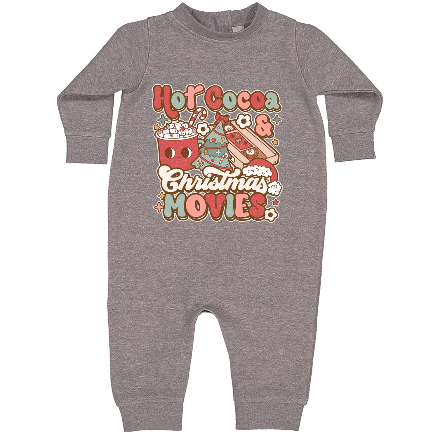 Hot Cocoa And Christmas Movies Holiday Toddler Hoodie And Infant Fleece Romper Heather Grey