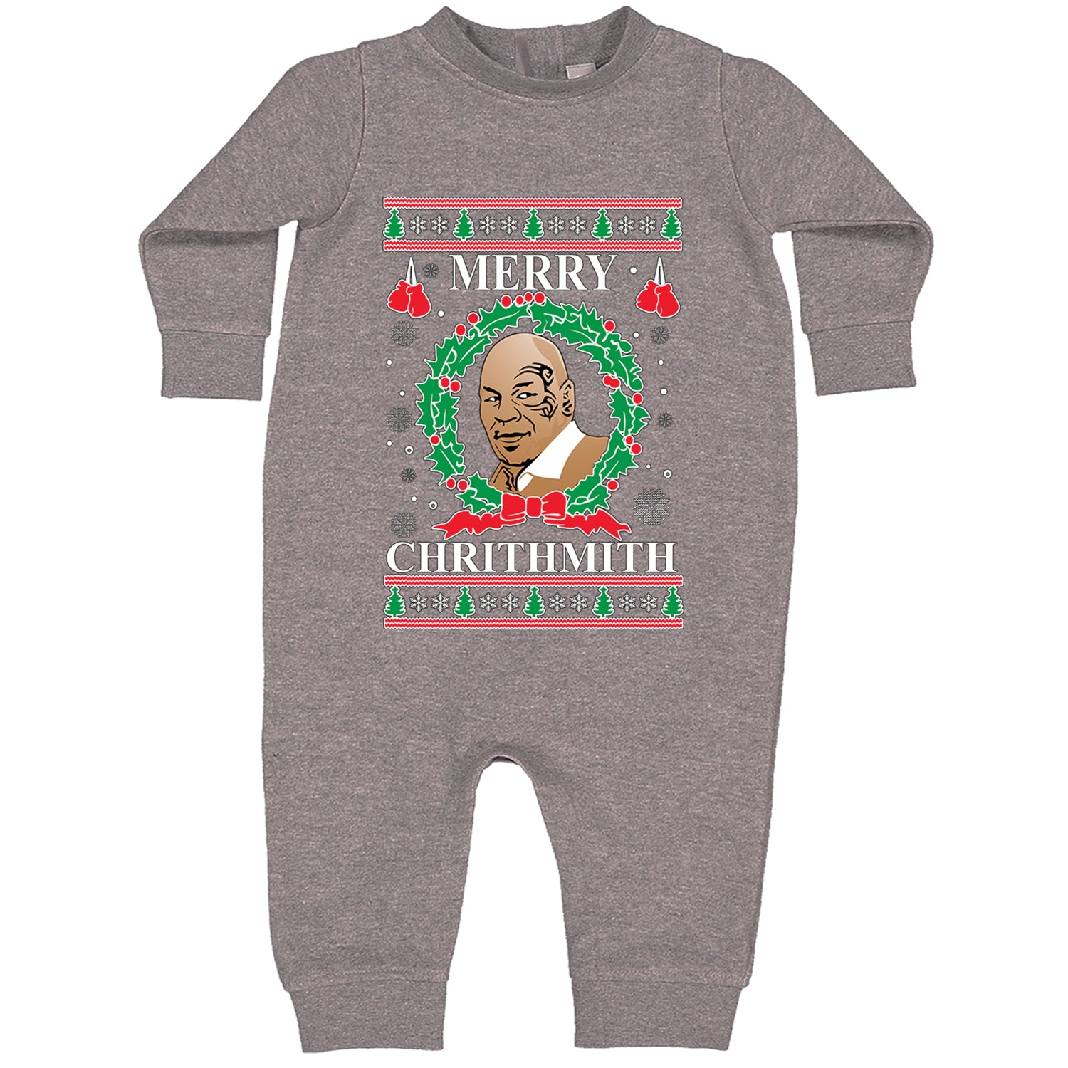 Merry Chrithmith Ugly Christmas Toddler Hoodie And Infant Fleece Romper Heather Grey