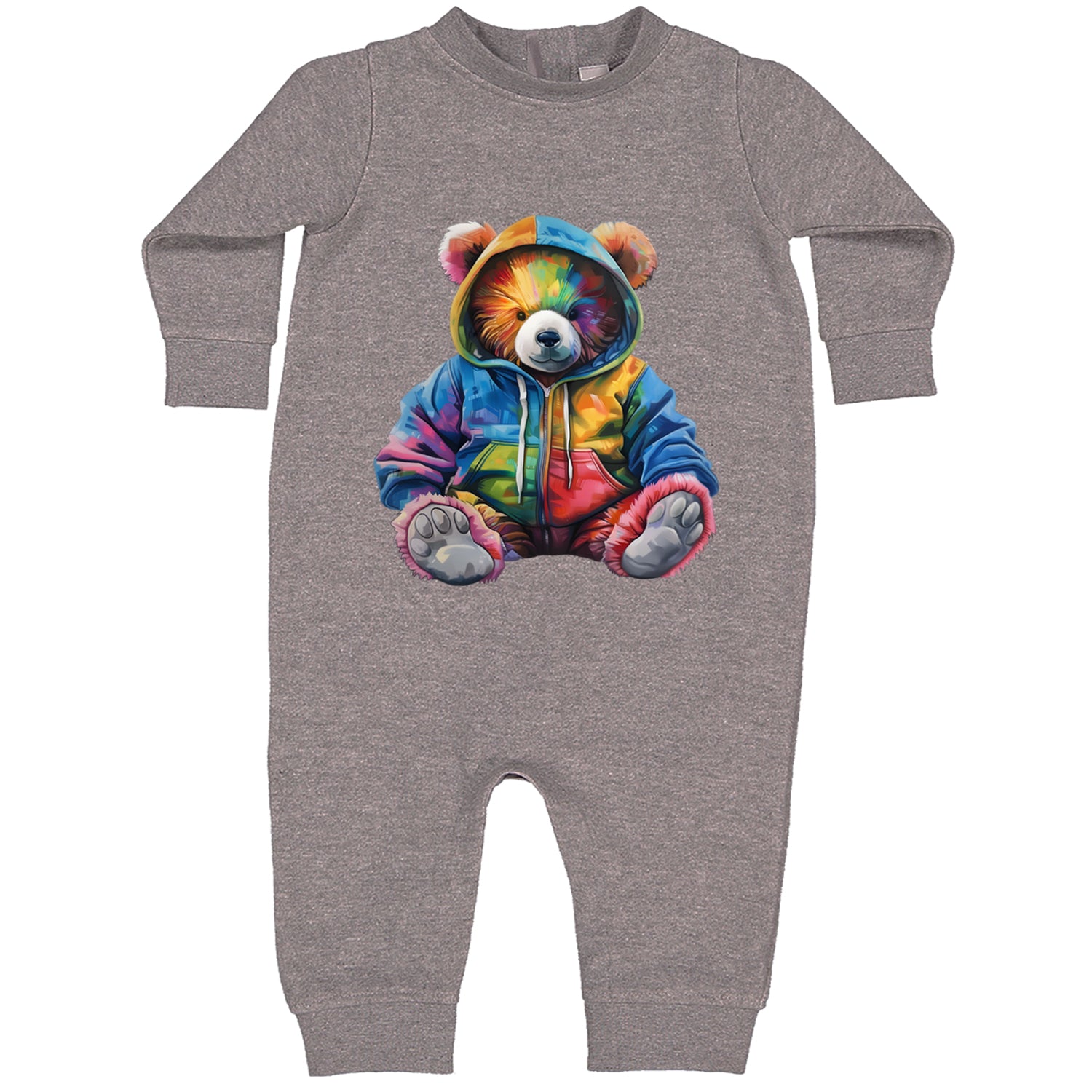 Rainbow Streetwear Urban Graffiti Bear Toddler Hoodie Or Infant Fleece Romper Heather Grey