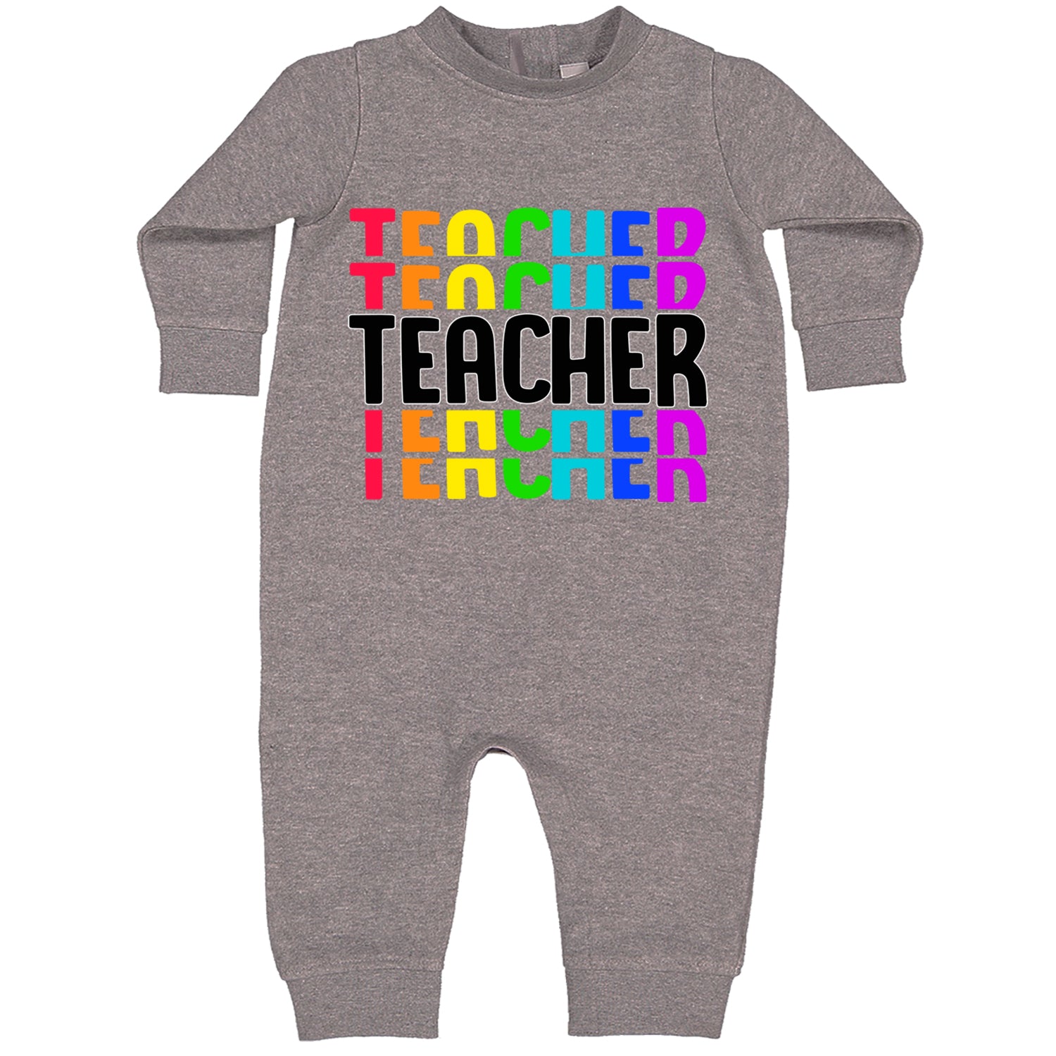 Teacher Repeated Rainbow Pattern Toddler Hoodie And Infant Fleece Romper Heather Grey